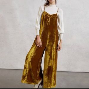 Anthropologie Dark Yellow Velvet Jumpsuit